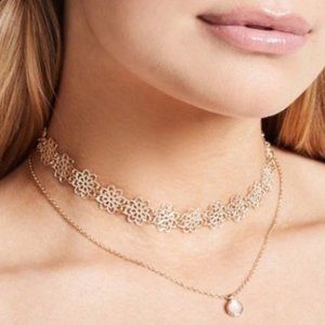 Flower Choker Double Link Necklace
